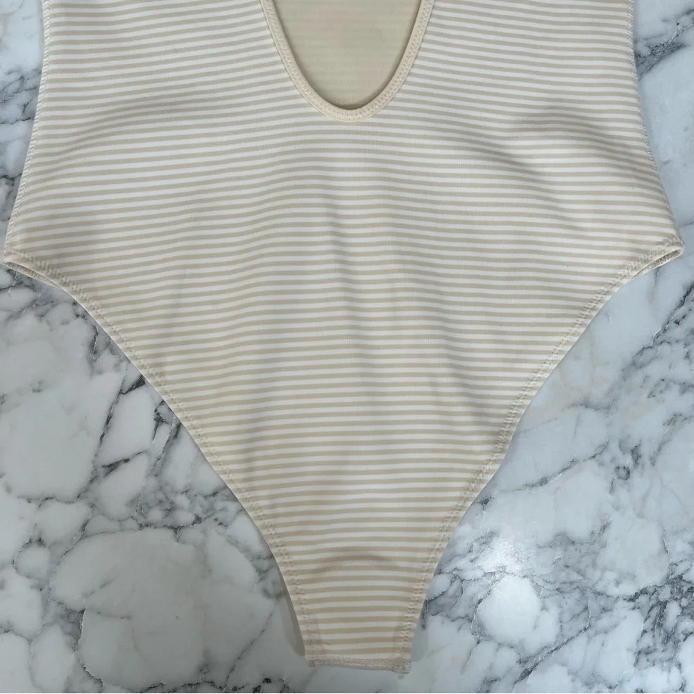 Marysia Malliot Stripped One Piece Swimsuit Tan Cream Size Small